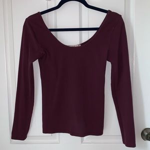 Maroon, Scoop Neck Long Sleeve Shirt